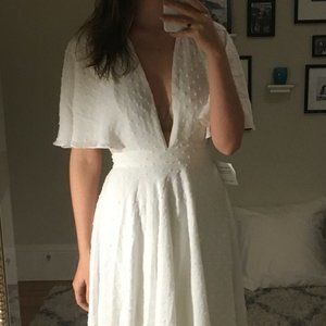 White swiss dot wrap dress